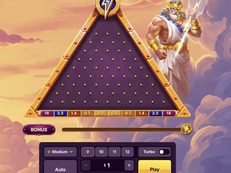GodPlay Plinko medium risk board screenshot from desktop demo GodPlay Plinko medium risk board screenshot from desktop demo