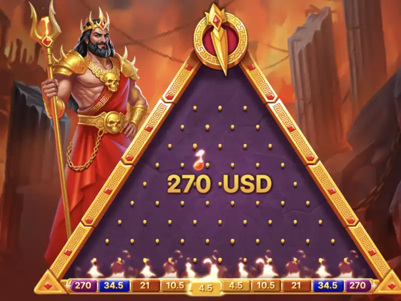 GodPlay Plinko Hades win screen with 270 USD result GodPlay Plinko Hades win screen with 270 USD result