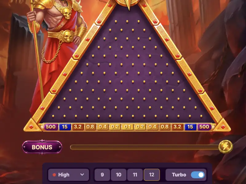 GodPlay Plinko high risk board screenshot with wider multiplier spread GodPlay Plinko high risk board screenshot with wider multiplier spread