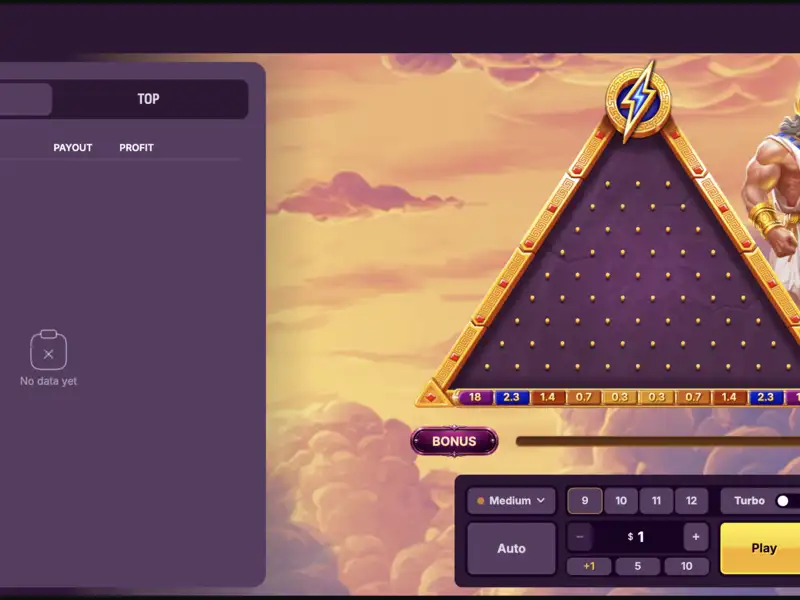 GodPlay Plinko desktop interface with history panel and board GodPlay Plinko desktop interface with history panel and board