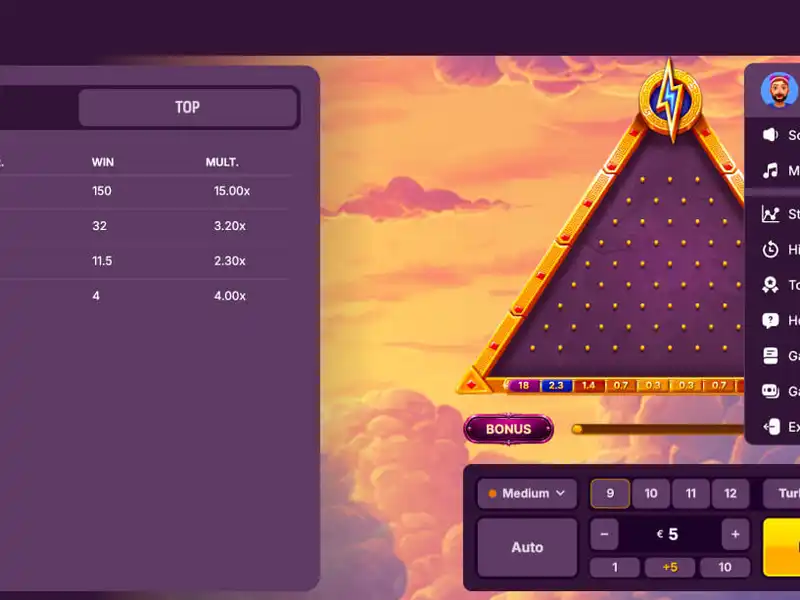 GodPlay Plinko risk and row controls shown in the interface GodPlay Plinko risk and row controls shown in the interface