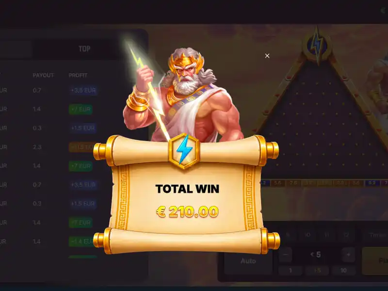 GodPlay Plinko win screen with multiplier result GodPlay Plinko win screen with multiplier result